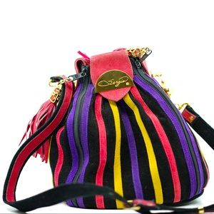 SERGIO COLLECTION Candy Striped Suede Bucket Bag